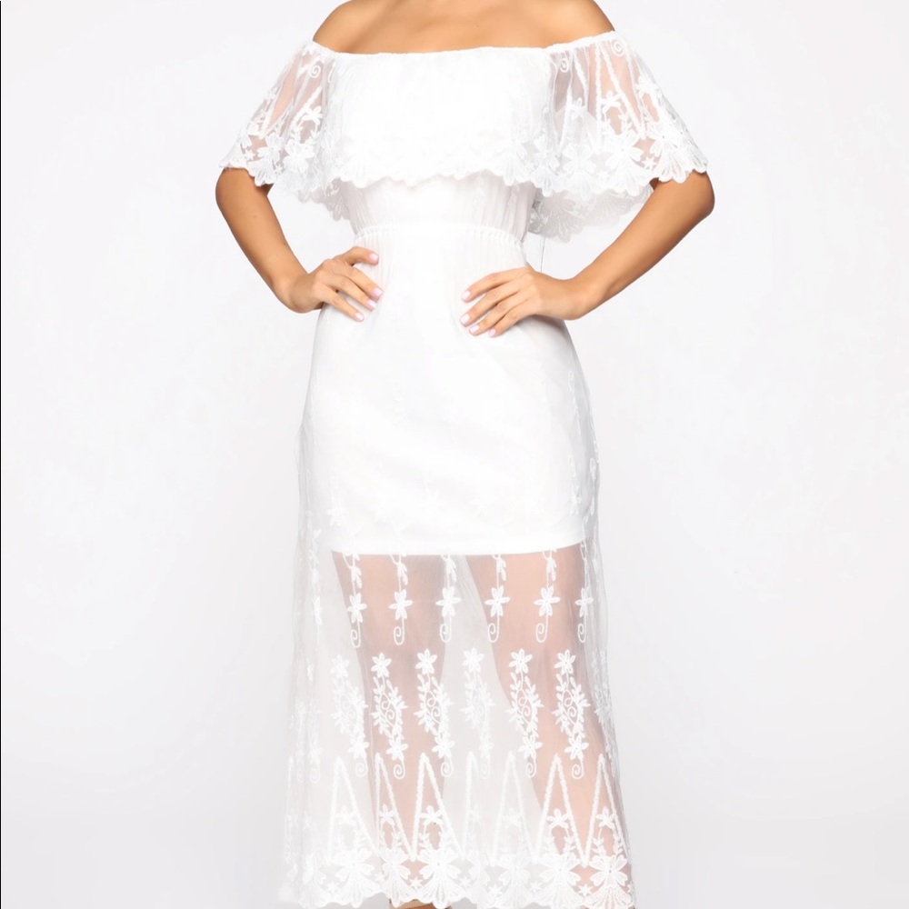 Off the shoulder lacy white dress